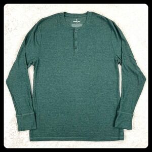 Tommy John Henley Thermal Shirt Men's Large Long Sleeve Green Modal Stretch SOFT